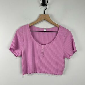 BP Purple Textured Short Sleeve Crop Top L NWT